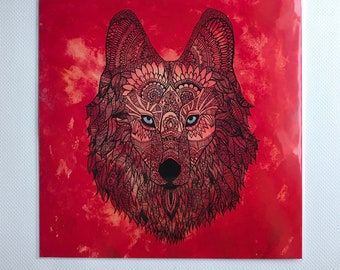 Henna Wolf, Large High Quality Photo of Original Painting, Spirit Animal, Power Animal, Wolf Lover, Henna Mehndi Art