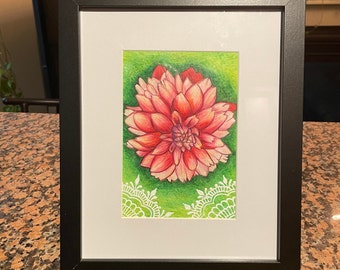 Dahlia Photo-Realistic Color Pencil Framed Drawing