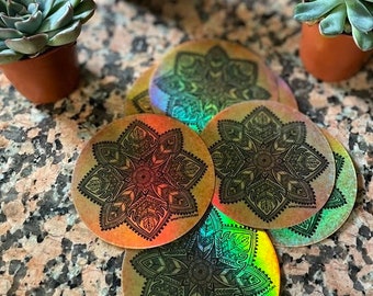 Holograph Mandala “Autumn” Sticker, Waterproof, Tear proof, Laptop Sticker, Car Decal, Henna Art, Free Shipping