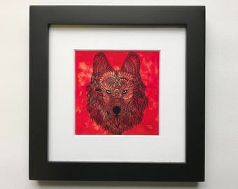Henna Wolf, Framed Photo of Original Painting, Statement Art