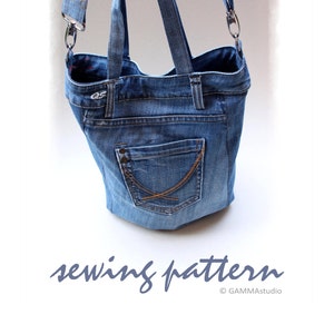 Sewing Denim Bag PATTERN, DIY Denim Bag, Jean bag TUTORIAL, Make your own bag, Festival bag, Recycled Jean Bag, Upcycle Denim, Code: Kala