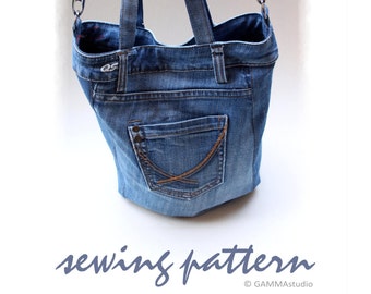 Sewing Denim Bag PATTERN, DIY Denim Bag, Jean bag TUTORIAL, Make your own bag, Festival bag, Recycled Jean Bag, Upcycle Denim, Code: Kala