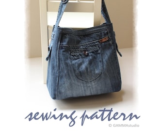 Sewing Denim Bag PATTERN, DIY Denim Bag, Jean bag TUTORIAL, Make your own bag, Festival bag, Recycled Jean Bag, Upcycle Denim, Code: Tania
