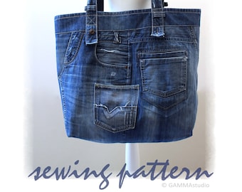 Sewing Denim Bag PATTERN, DIY Denim Bag, Jean bag tutorial, Make your own bag, Festival bag, Recycled Jean Bag, Upcycle Denim, Code: XXL