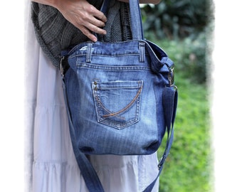 Recycled denim bag, Code Denim 02, Unisex bag, casual denim bag, upcycled denim bag, handbag, tote bag, GAMMAstudio