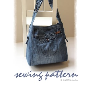 Sewing Denim Bag PATTERN, DIY Denim Bag, Jean bag TUTORIAL, Make your own bag, Festival bag, Recycled Jean Bag, Upcycle Denim, Code: Tania image 1