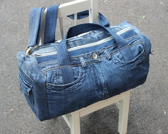 Denim bag, Recycled denim, Big bag, Casual bag, Sport bag, UNISEX BAG, Upcycled Denim Bag, Upcycled Jean Bag, GAMMAstudio, Code: Den-05