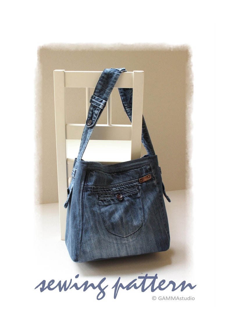 Sewing Denim Bag PATTERN, DIY Denim Bag, Jean bag TUTORIAL, Make your own bag, Festival bag, Recycled Jean Bag, Upcycle Denim, Code: Tania image 1