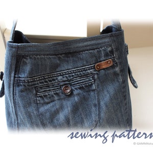 Sewing Denim Bag PATTERN, DIY Denim Bag, Jean bag TUTORIAL, Make your own bag, Festival bag, Recycled Jean Bag, Upcycle Denim, Code: Tania image 3