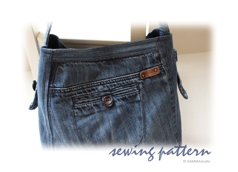 Sewing Denim Bag PATTERN, DIY Denim Bag, Jean bag TUTORIAL, Make your own bag, Festival bag, Recycled Jean Bag, Upcycle Denim, Code: Tania image 3