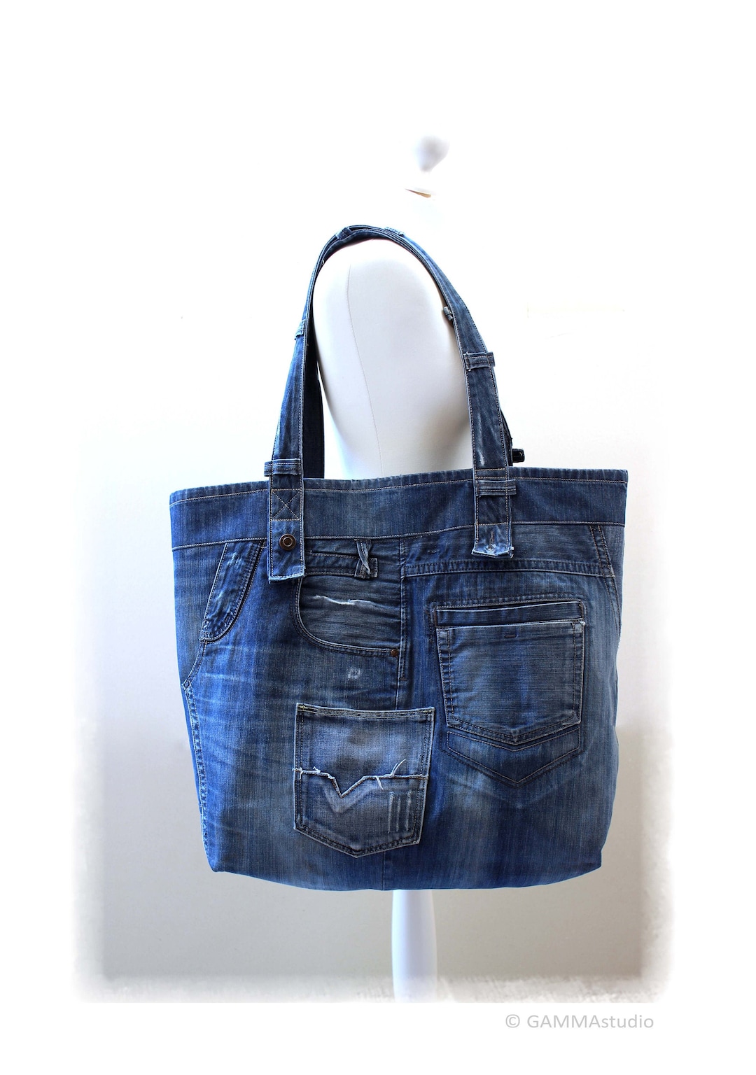 XXL Denim Bag, Weekender Bag, Festival Bag, Beach Bag, Recycle Art ...