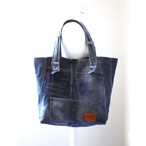 XXL Denim bag, Weekender bag, Festival bag, Beach bag, Recycle art, Jean Bag, Navy blue, Denim bag, Upcycle denim, Recycle denim, XXL-01