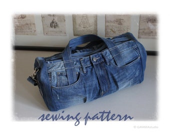 Naaien van denim tas PATROON, DIY denim tas, tas tutorial, Maak je eigen tas, Festival tas, Gerecyclede Jean Bag, Upcycle Denim, Code: SPORTbag