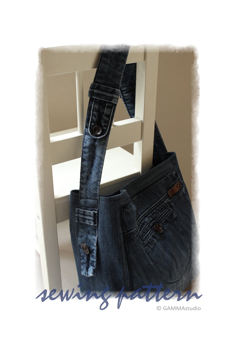 Sewing Denim Bag PATTERN, DIY Denim Bag, Jean bag TUTORIAL, Make your own bag, Festival bag, Recycled Jean Bag, Upcycle Denim, Code: Tania image 2