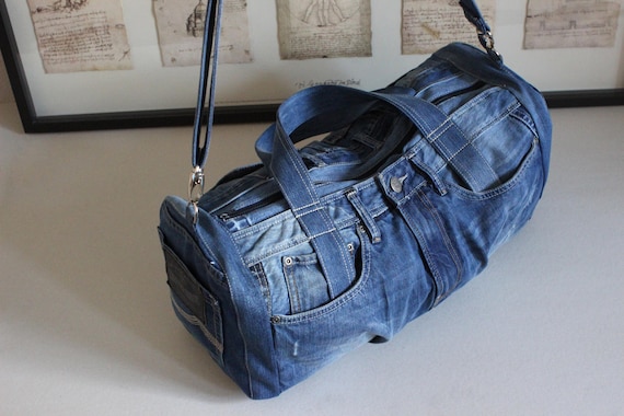 Sacs Week-End, Rivedroite - Sac Polochon En Coton Recyclé - Denim Clair, Merci Femme