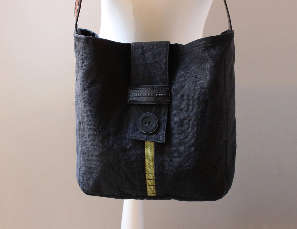 Linen HOBO Bag, Summer Bag, Black Bag, Artsy Bag, Linen Bag, Textile