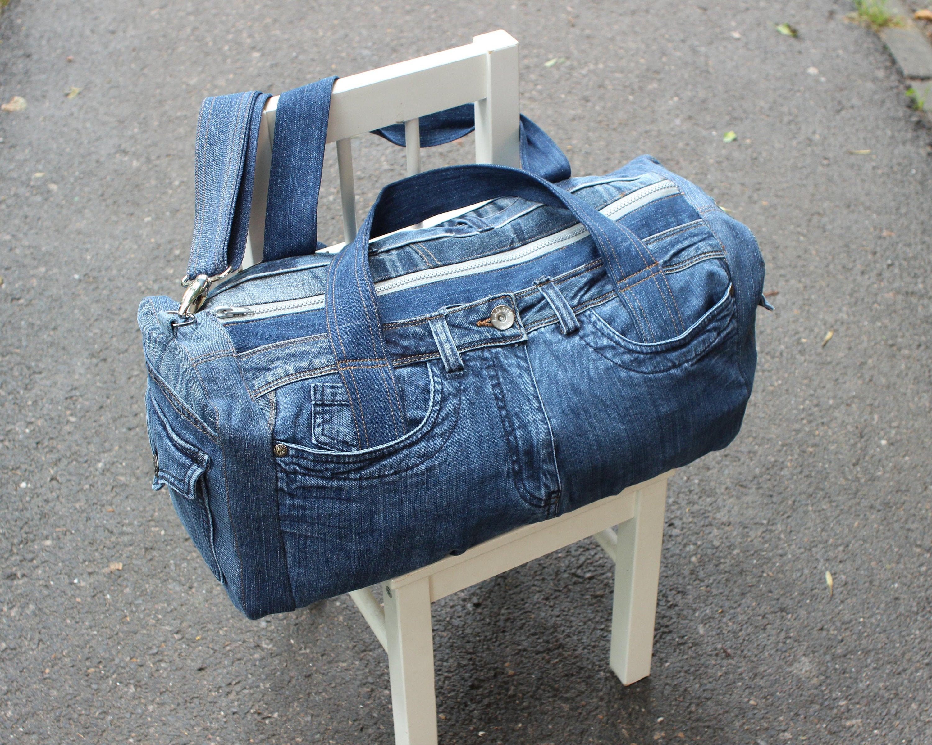 Denim Bag Recycled Denim Big Bag Casual Bag Sport Bag - Etsy