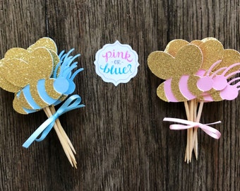 What Will Baby Bee? Cupcake Toppers, Boy or Girl, Gender Reveal
