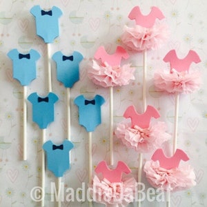 Tutus & Bow Ties, Gender Reveal, Boy or Girl, Pink or Blue, Cupcake Toppers