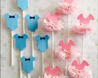 Tutus & Bow Ties, Gender Reveal, Boy or Girl, Pink or Blue, Cupcake Toppers