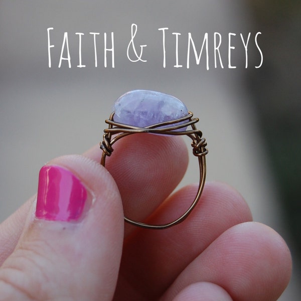 Amethyst Ring, Wire Wrapped Bronze Ring, Wire Wrapped Jewelry, Christian Jewelry, Boho Jewelry, Bohemian, Faith, Wire Wrapped, Boho Ring,