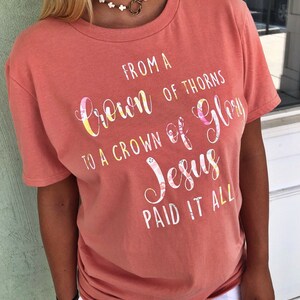 Christian Tee, Christian Clothing, Crown of Thorns, Faith Shirt, Faith Clothing, Orange Tee, Fall T-Shirt, Floral T-Shirt, Jesus T-Shirt image 2