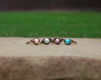 The Bronze Collection, Bronze Wire Wrapped Ring, Pearl Bronze Ring, Pearl Wire Wrapped Ring, Bronze Ring, Pearl Ring, Graduation Gifts