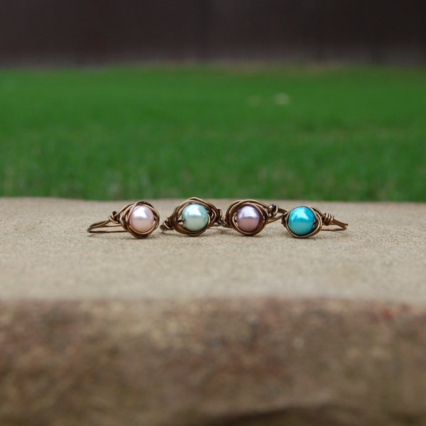 The Bronze Collection, Bronze Wire Wrapped Ring, Pearl Bronze Ring, Pearl Wire Wrapped Ring, Bronze Ring, Pearl Ring, Graduation Gifts