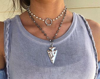 Grace Pendant, Arrow Pendant, Layering Necklace, Christian Necklace, Silver Arrow, Gunmetal Necklace, Pendant, Faith Jewelry, Beaded Chain