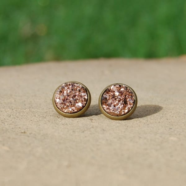 Trust Earrings, Faux Rose Gold Druzy Earrings, Rose Gold Earrings, Druzy Earrings, Rose Gold, Christian Jewelry, Stud Earrings