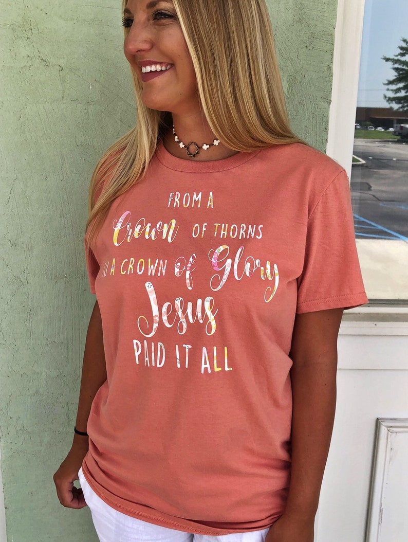 Christian Tee, Christian Clothing, Crown of Thorns, Faith Shirt, Faith Clothing, Orange Tee, Fall T-Shirt, Floral T-Shirt, Jesus T-Shirt image 3