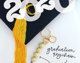 Graduation Keychain, Graduation Gift, 2020 Senior, 2020 Graduate, Keychain, Gold Keychain, Beaded Keychain