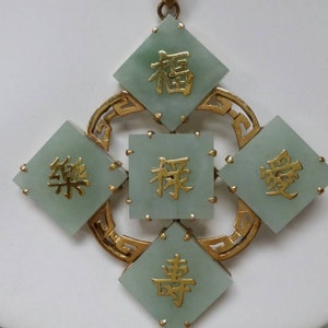 14k Gold Jade Blessing and Wishes Pendant
