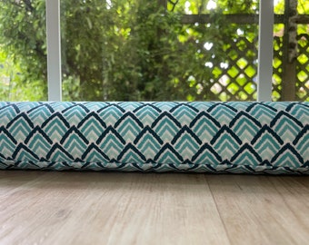 38" Cedar Filled Door Draft Stopper, Draftstopper, Draught Excluder Breeze Blocker, Window Draft Guard, Navy & Aqua