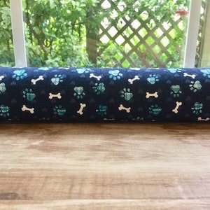 32&quot; Cedar Filled Door Window Draft Stopper, Breeze Blocker, Draftstopper Door Snake, Noise Barrier - Blue Dogbones Pawprints