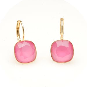 artjany earring cut crystals cushion cut peony pink gold