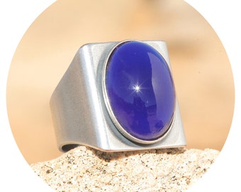 artjany Ring Cabochon oval royal dark blue silber