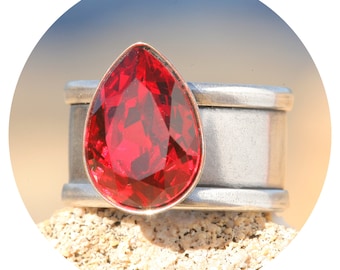 artjany Ring scarlet rot Swarovski Kristall Tropfen silber