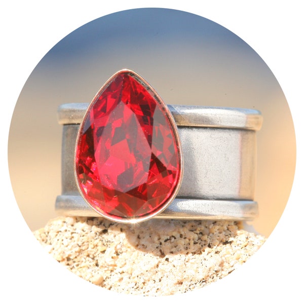 artjany Ring scarlet rot Swarovski Kristall Tropfen silber