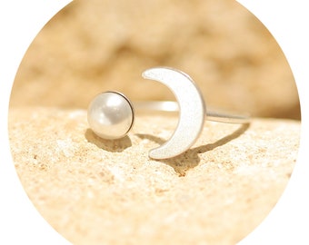 artjany Halbmond Ring perle white pearl silber