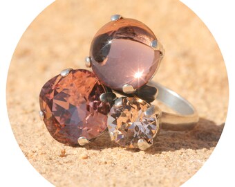 artjany Ring Swarovski crystals blush rose Cabochon mix silver