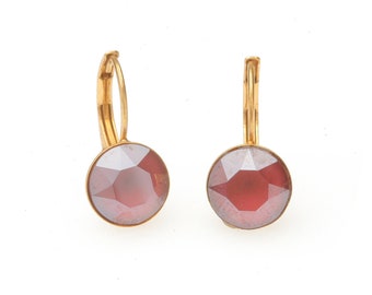 artjany golden earring cut crystals dark red