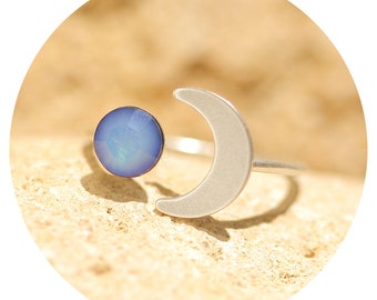 artjany Halbmond Ring sky blue vintage Kristall opal silber