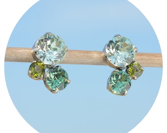 artjany earrings Swarovski crystals 3 chatons erinite green mix silver