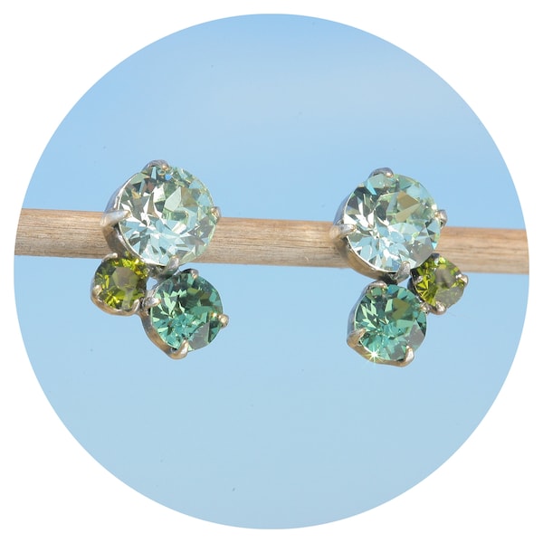 artjany earrings Swarovski crystals 3 chatons erinite green mix silver