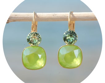 artjany earring Swarovski crystal lime green mix gold