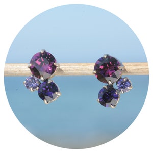 Artjany Earrings Swarovski Crystals 3 Chaton Amethyst Purple Silver