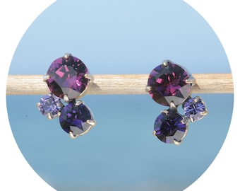 Artjany Earrings Swarovski Crystals 3 Chaton Amethyst Purple Silver