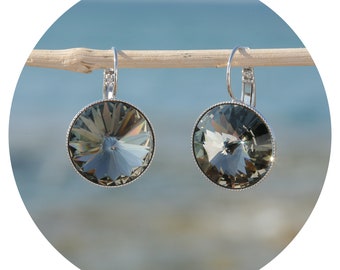 artjany XL Rivolie earring cut crystals black diamond silver