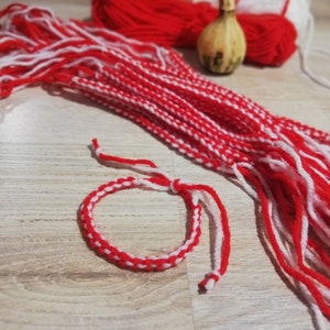 Нand-knitted Martenitsa, Traditional Bulgarian Martenitsa, Etho Вracelets,  Martenitsа Bracelets, Red and White Bracelets,  Baba Marta